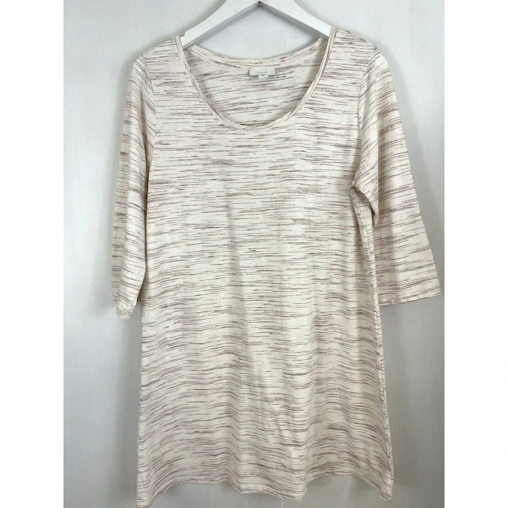 Pure Jill Tunic Women Size M Cream Mauve Space Dye 3/4 Sleeve Knit Top